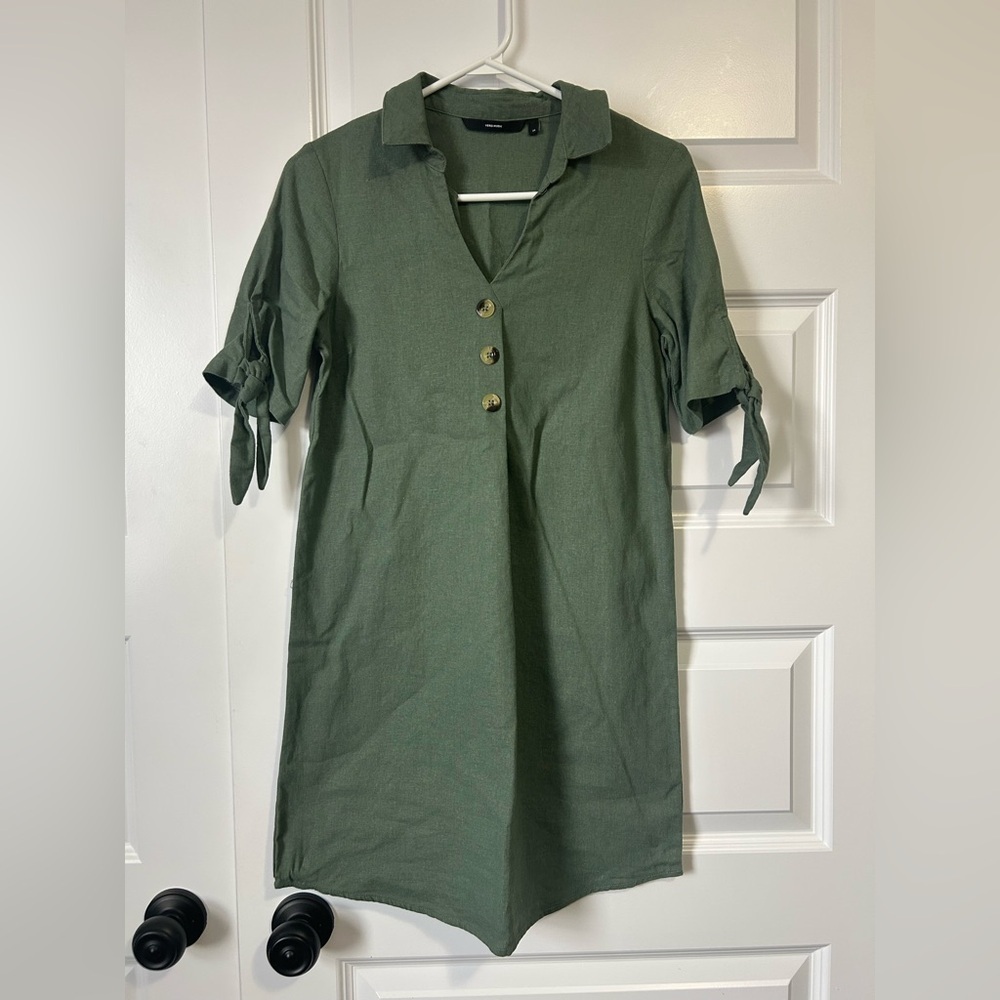 Vero Moda Linen Blend Shift Dress with Tie Sleeves
